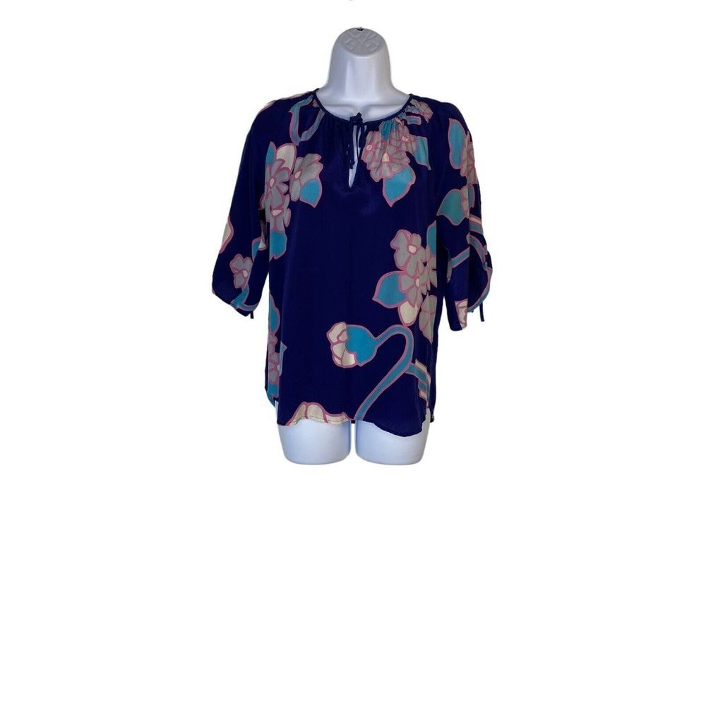 Yumi Kim Womens Silky Floral Blouse Tie‎ Top Bohemian Size XS